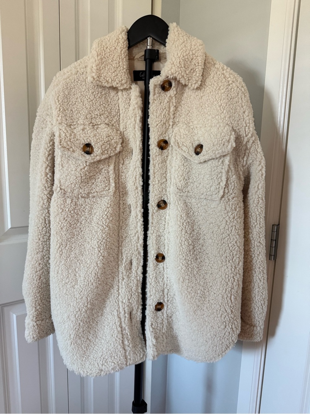 The Coffee Shop-Cozy Cream Teddy Jacket with Button Front